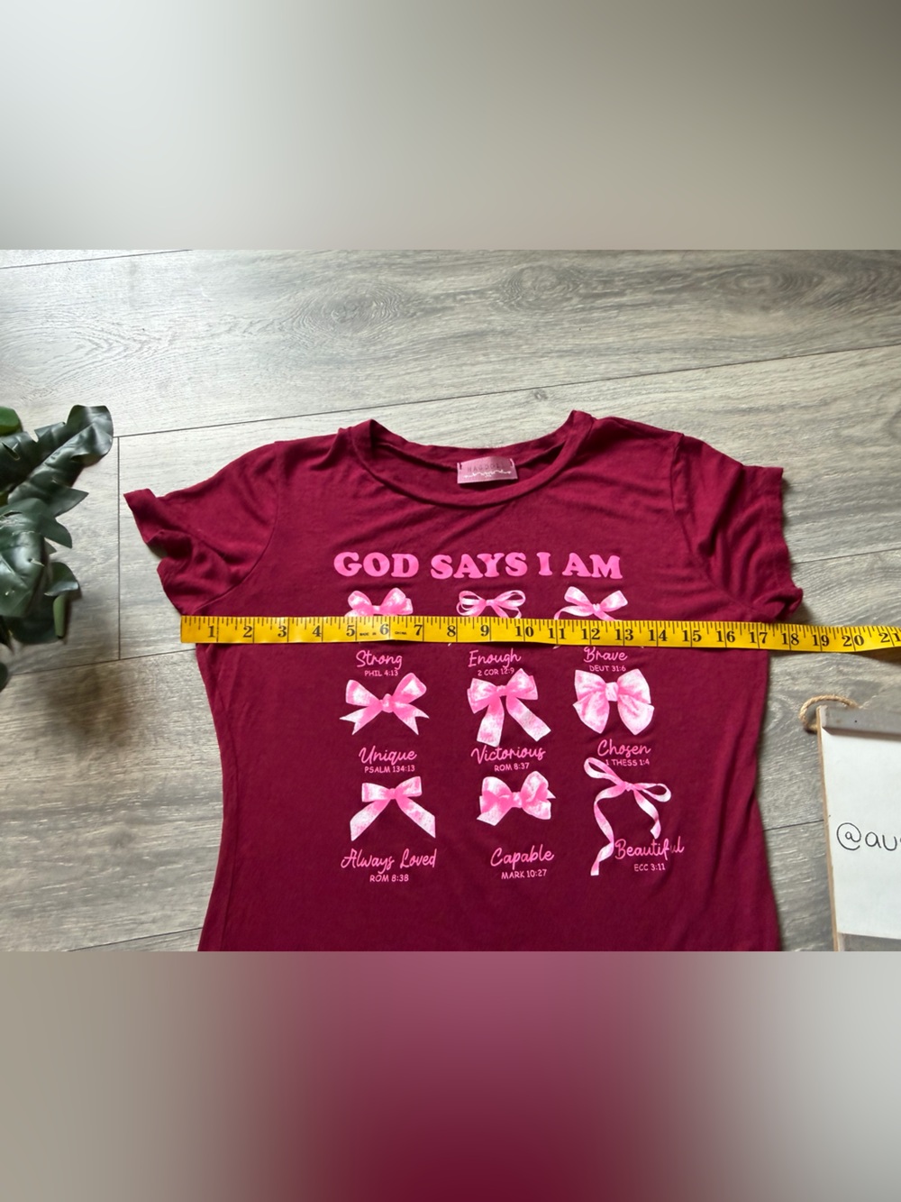 Ragdoll Burgundy  & Pink Ribbon Bow Graphic Tee - 'God Says I Am'. Size L - Picture 6 of 7